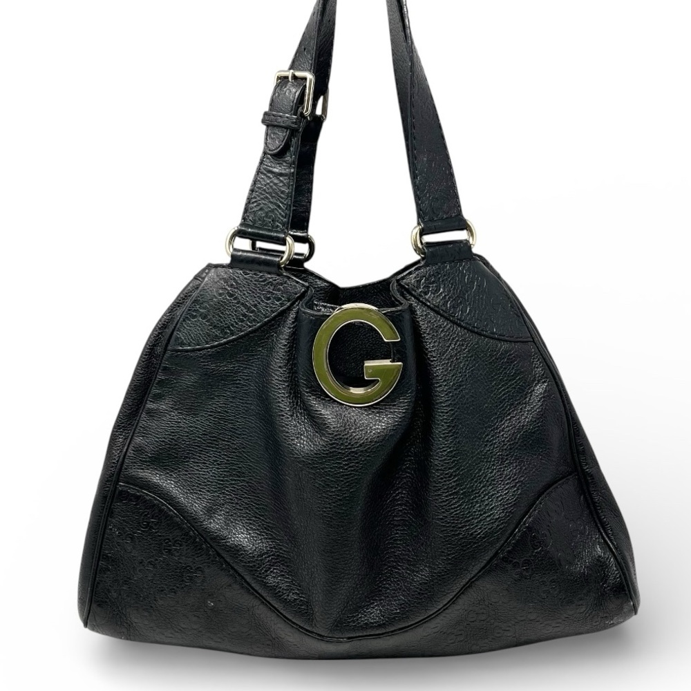 Vintage Gucci Charlotte GG Logo Monogram Shoulder Hobo Bag Tote Black Leather - Picture 14 of 14